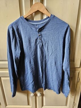Boys Long sleeve Henley in Heather Blue